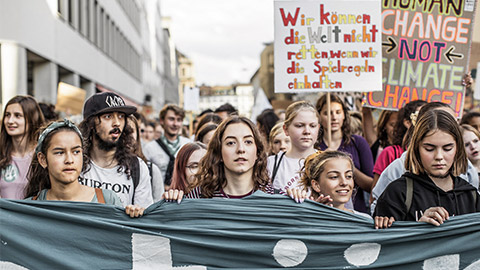 A group of young people at a protest