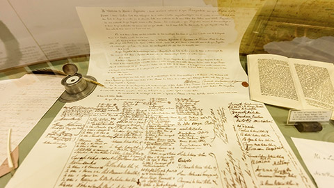 An image of the treaty of Waitangi in a New Zealand museum