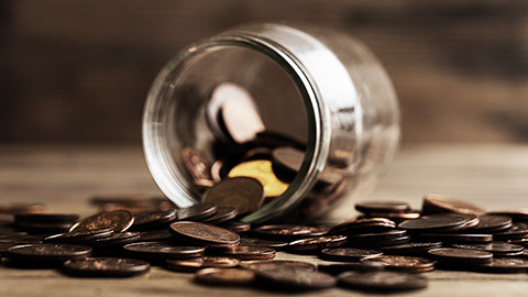 A bunch of coins from a jar