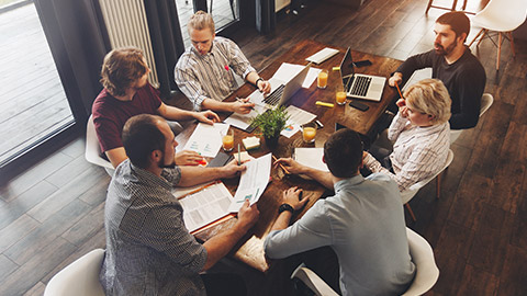 A group discussing work