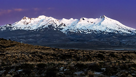 Mt Ruapehu as the sunrises from the Desert Road