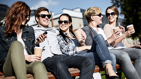 Friends drinking cofee on summer