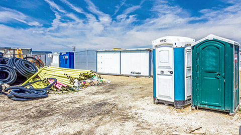 Porta-loos and construction equipment on building sites