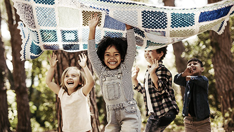 A diverse group of children having fun