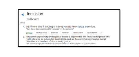 A screenshot of the definition of 'inclusion'