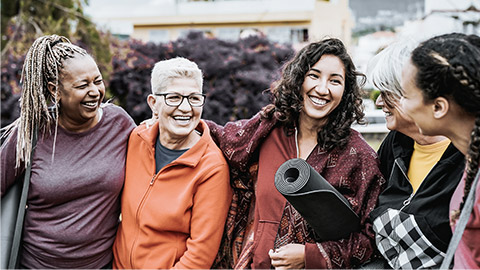 Multicultural women happy after yoga practice