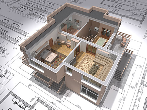 A 3D isometric rendering of a house