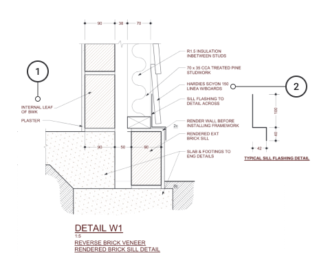 A diagram showing internal brick wall details