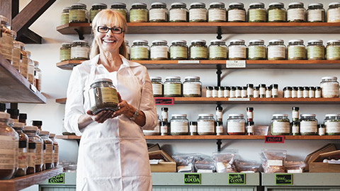 A small business owner in her shop