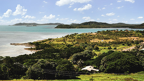 A landscape image Thursday Island from Green hill fort in the Torres Strait, Australia