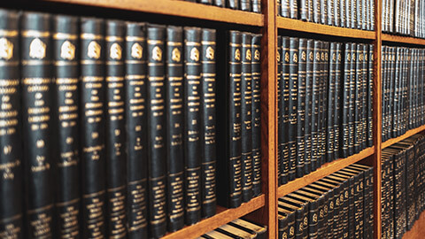 A row of law books in a library