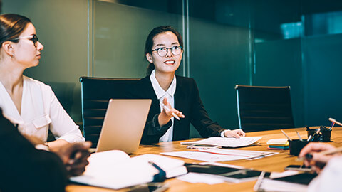 An employee presenting a business plan