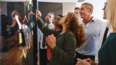 A work group brainstorming about an operational plan