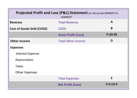 A diagram depicting a sample of a profit and lass table