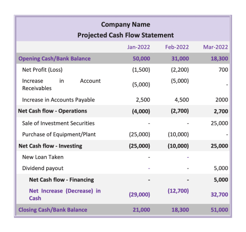 A diagram depicting a sample of a profit and lass table