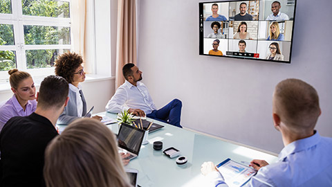 Business Video Conference Call In Meeting Room