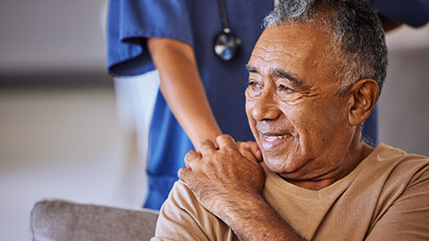 A health care worker with a client