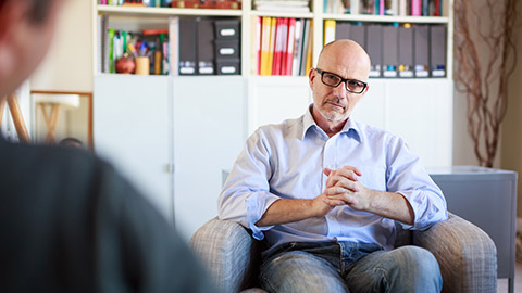 Therapy Session, Adult Man Talking To His Psychotherapist