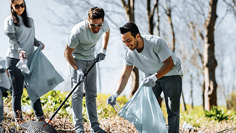 Volunteers cleaning