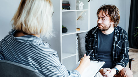 Depressed man on consultation