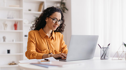 Lady Using Laptop Working