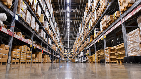 An interior shot of a large warehouse