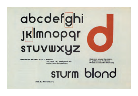 Sans-serif fonts were used almost exclusively at the Bauhaus, and Herbert Bayer designed a universal type that reduced the alphabet to clear, simple, and rationally constructed forms (1927).