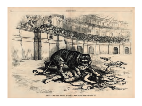 “Tammany tiger” loose in the Roman Colosseum, devouring liberty