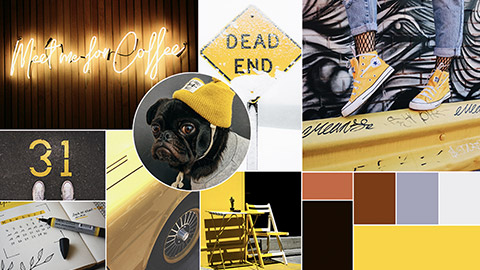 example of a mood board using a yellow colour palette