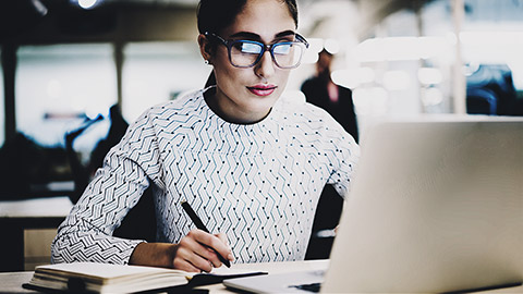 A person research in a laptop