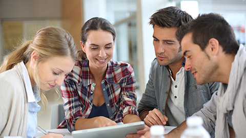 Young people meeting with digital tablet