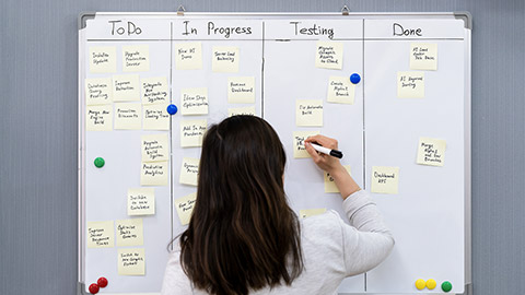 woman working with to do list at a board