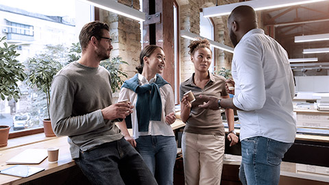 Co-workers on a stand-up meeting