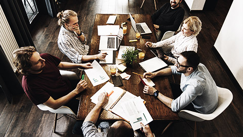 A team meeting in a conference table