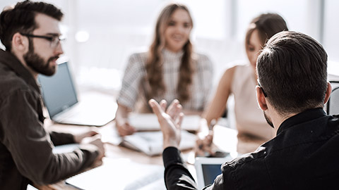 A group in an animated meeting