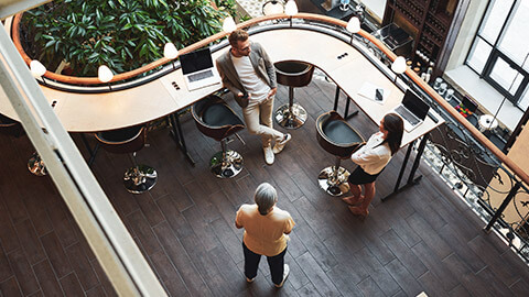 Top-down view of a modern office space