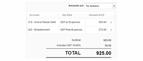 A screenshot of the program with tax inclusive selected