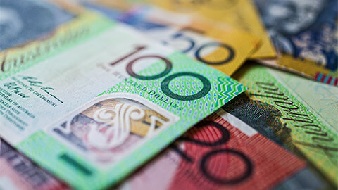 A close up of Australian bank notes