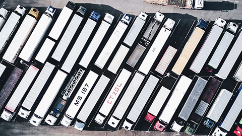 A top down view of a fleet of trucks