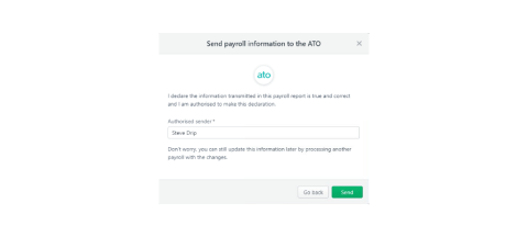 A screen shot of the send payroll information to the ATO