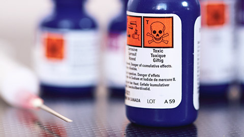 A close view of a hazardous chemical on a table