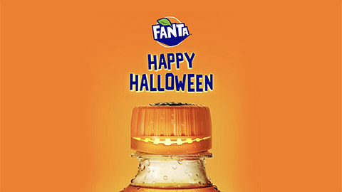 Fanta advertisement on orange background