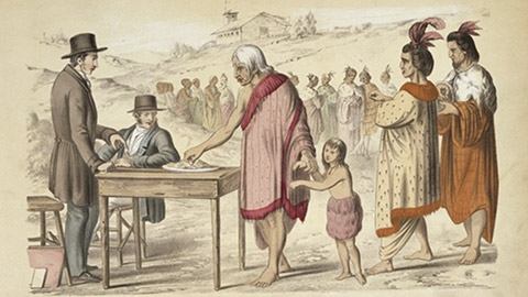 A painting of the Treaty of Waitangi