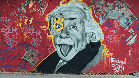 A graffiti painting of Albert Einstein