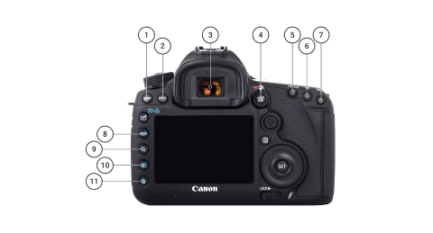 Function buttons on the back of a DSLR