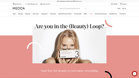 The Beauty Loop page of the Mecca website in a desktop context