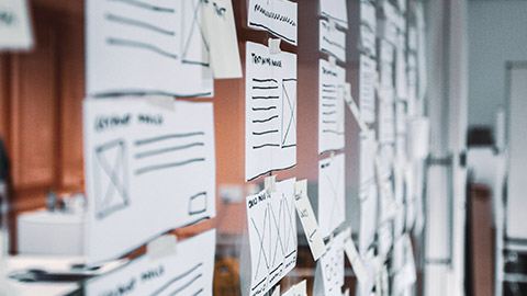 A group of wireframes on a glass window