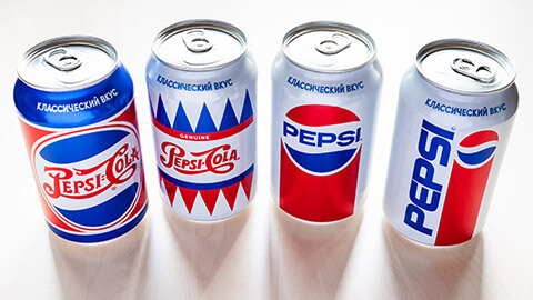 An image showing the evolution of Pepsi branding