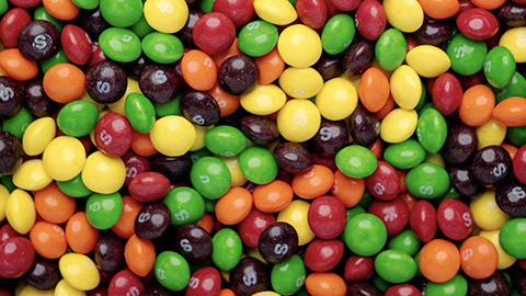 close view of a big bowl of skittles