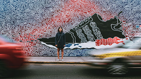 A wide shot of an outdoor advertising installation for Adidas